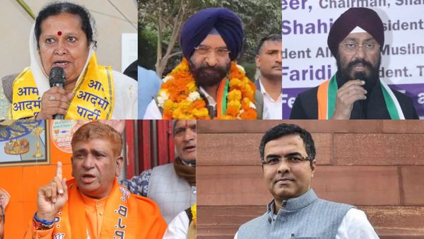 Millionaire candidates in Delhi Assembly Elections 2025: From top left to right: AAP's Dhanwati Chandela; BJP's Manjinder Singh Sirsa; Congress' Gurcharan Singh Raju; BJP's Parvesh Singh Sahib; BJP's Karnail Singh. (Credit: X/@DHANWATIAAP; X/@mssirsa; Instagram/@gurcharansraju; File Photo; X/@KarnailSinghBJP)
