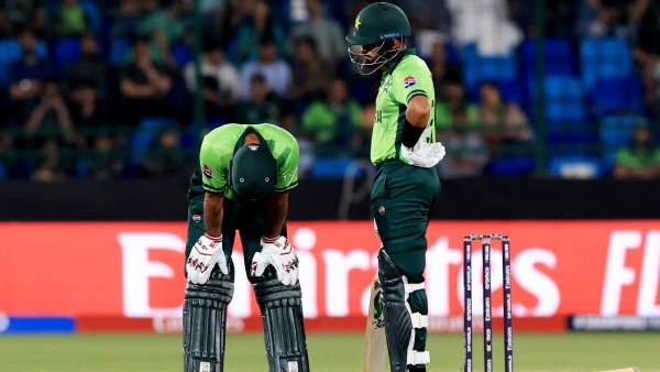 Pakistan's Babar Azam and Fakhar Zaman during the match