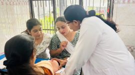 At a camp organised by Homi Bhabha Cancer Hospital and Research Centre. Express