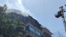 At present, five fire engines and five jumbo tankers have been deployed for fire-fighting operations.