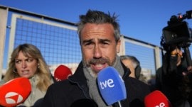 Former coach of the women's national soccer team Jorge Vilda arrives at a court on the outskirts of Madrid, Spain, Monday Feb. 3, 2025 to appear as a witness during the trial of former president of Spain's soccer federation Luis Rubiales for his unsolicited kiss on foreword Jenni Hermoso. (AP Photo)