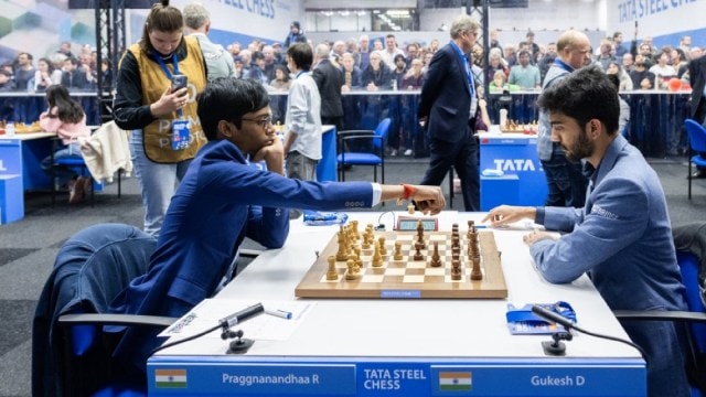 Praggnanandhaa faces Gukesh in Round 8 of the Tata Steel Chess Tournament in Wijk aan Zee. (PHOTO: Jurriaan Hoefsmit via Tata Steel chess)