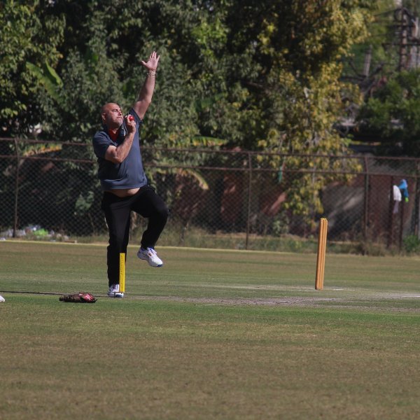 Iqbal was about pitching the ball perfectly. The match referee was seen having soming fun during a recent Ranji game in Jaipur. (Express Photo)