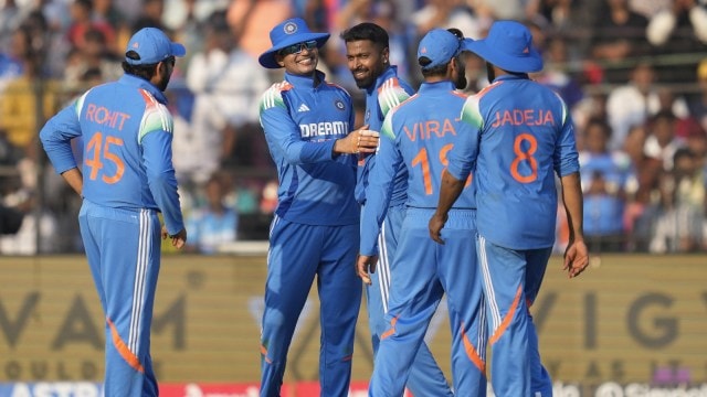 India's Hardik Pandya, halfway  without cap, celebrates with teammates aft  the dismissal of England's skipper  Jos Buttler during the 2nd  1  time  planetary   cricket lucifer  betwixt  India and England successful  Cuttack, India, Sunday, Feb. 9, 2025. (AP Photo)