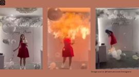 The balloons touched the lit candles on the cake, triggering a massive explosion