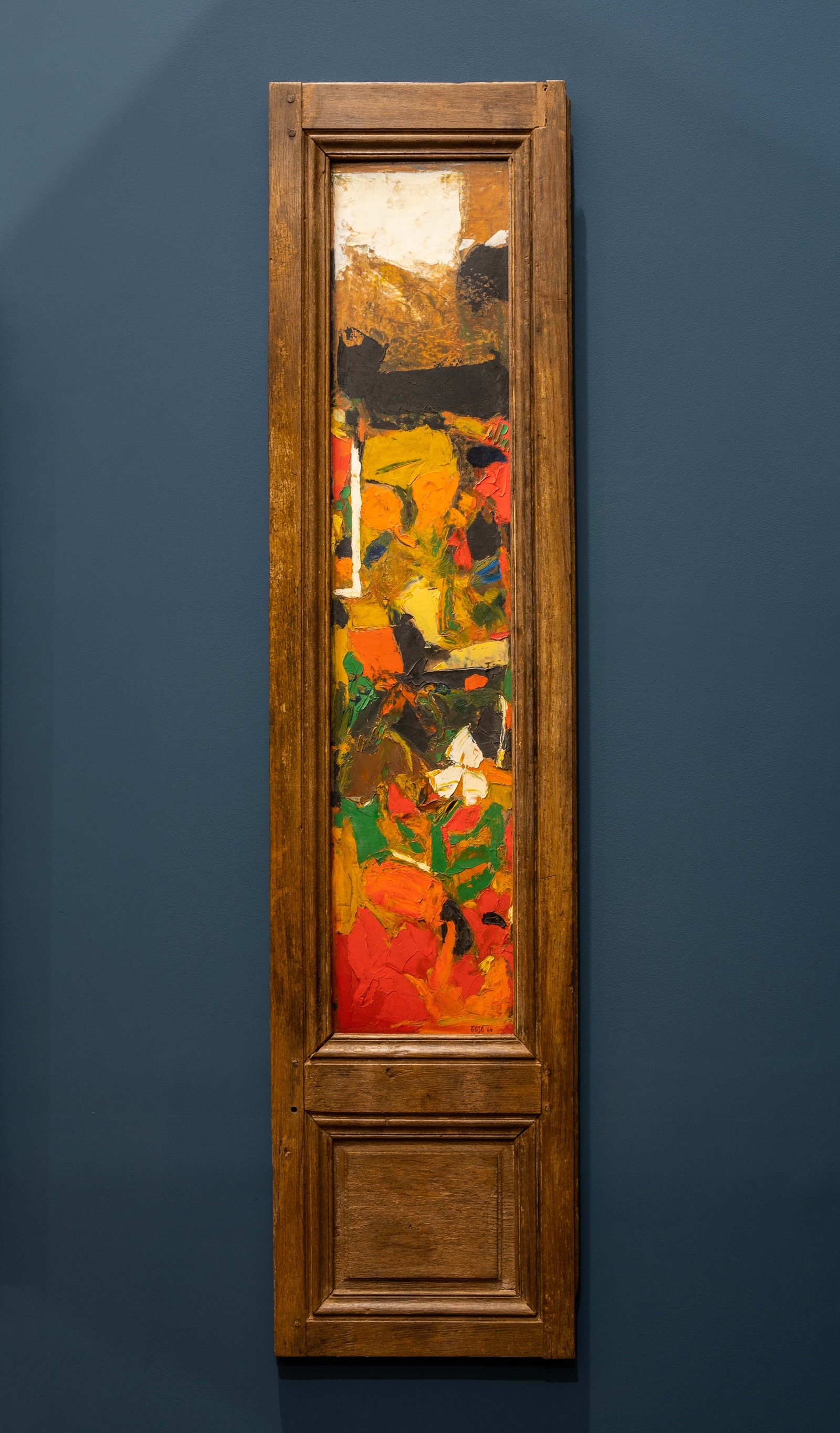 SH Raza’s abstract set within an old window frame