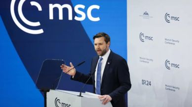 JD Vance addresses the Munich Security Conference [Leah Millis/Reuters]