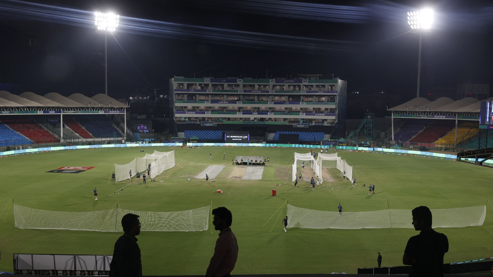 New Zealand players during an evening training session at the National Stadium, Karachi. (PHOTO: REUTERS)