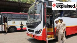 MSRTC buses in 202. (Express File Photo by Ganesh Shirsekar) Maharashtra Karnataka border bus dispute