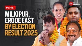 Milkipur, Erode East By-Election Result 2025 LIVE Updates: (From left to right) SP’s Ajit Prasad, BJP's Chandrabhanu Paswan, NTK's M K Seethalakshmi, and DMK candidate V C Chandrakumar.