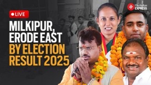 Milkipur, Erode East By-Election Result 2025 LIVE Updates: (From left to right) SP’s Ajit Prasad, BJP's Chandrabhanu Paswan, NTK's M K Seethalakshmi, and DMK candidate V C Chandrakumar.