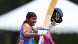 India all-rounder G Trisha was joined by G Kamilini, Aayushi Shukla and Vaishnavi Sharma who formed part of the team captained by Kayla Reyneke. (ICC Media Zone)
