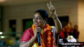 Rekha Gupta celebrates after being named the Chief Minister of Delhi on Wednesday