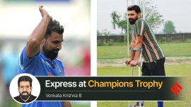 (LEFT) Mohammed Shami reacts as he leaves the field after a five-wicket haul during the ICC Champions Trophy cricket match between India and Bangladesh at Dubai International Cricket Stadium; (RIGHT) Shami after his surgery. (Photos: AP, Shami Instagram)