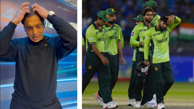 (RIGHT) Pakistan players react after their defeat to India in the Champions Trophy; (LEFT) Shoaib Akhtar. (PHOTO: AP, X)