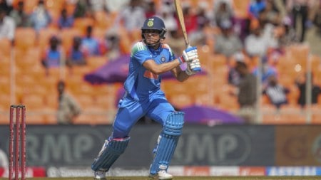 India's Shubman Gill plays a shot during the third one day international cricket match between India and England in Ahmedabad , India, Wednesday, Feb. 12, 2025. (AP Photo)