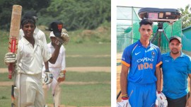 Tilak Varma during his youngers days; Tilak with his youth coach Salam Bayash. (Express Photos)