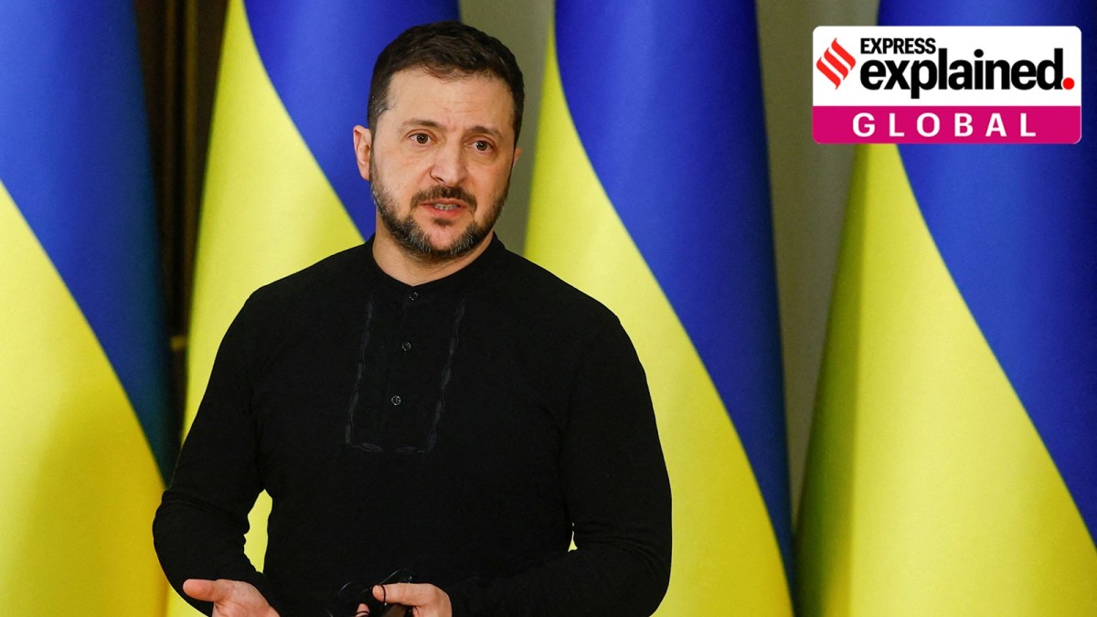 Ukraine's President Volodymyr Zelenskiy speaks during a joint news briefing with U.S. Secretary of the Treasury Scott Bessent.