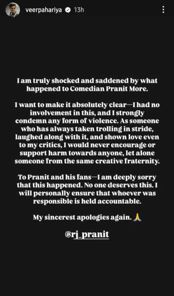 Veer Pahariya apologizes to Pranit More over assault incident