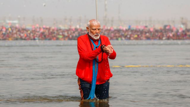 Prime Minister Narendra Modi takes a holy dip at Sangam, in Maha Kumbh.