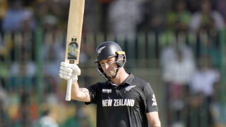 Will Young 1st century Champions Trophy NZ vs PAK