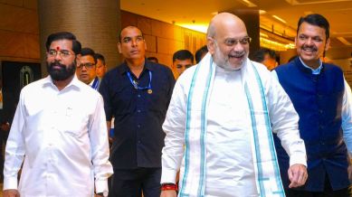 In this image posted by @CMOMaharashtra via X on Feb. 22, 2025, Union Home Minister Amit Shah with Maharashtra Chief Minister Devendra Fadnavis and DCM Eknath Shinde at the 27th meeting of the Western Zonal Council, in Pune.