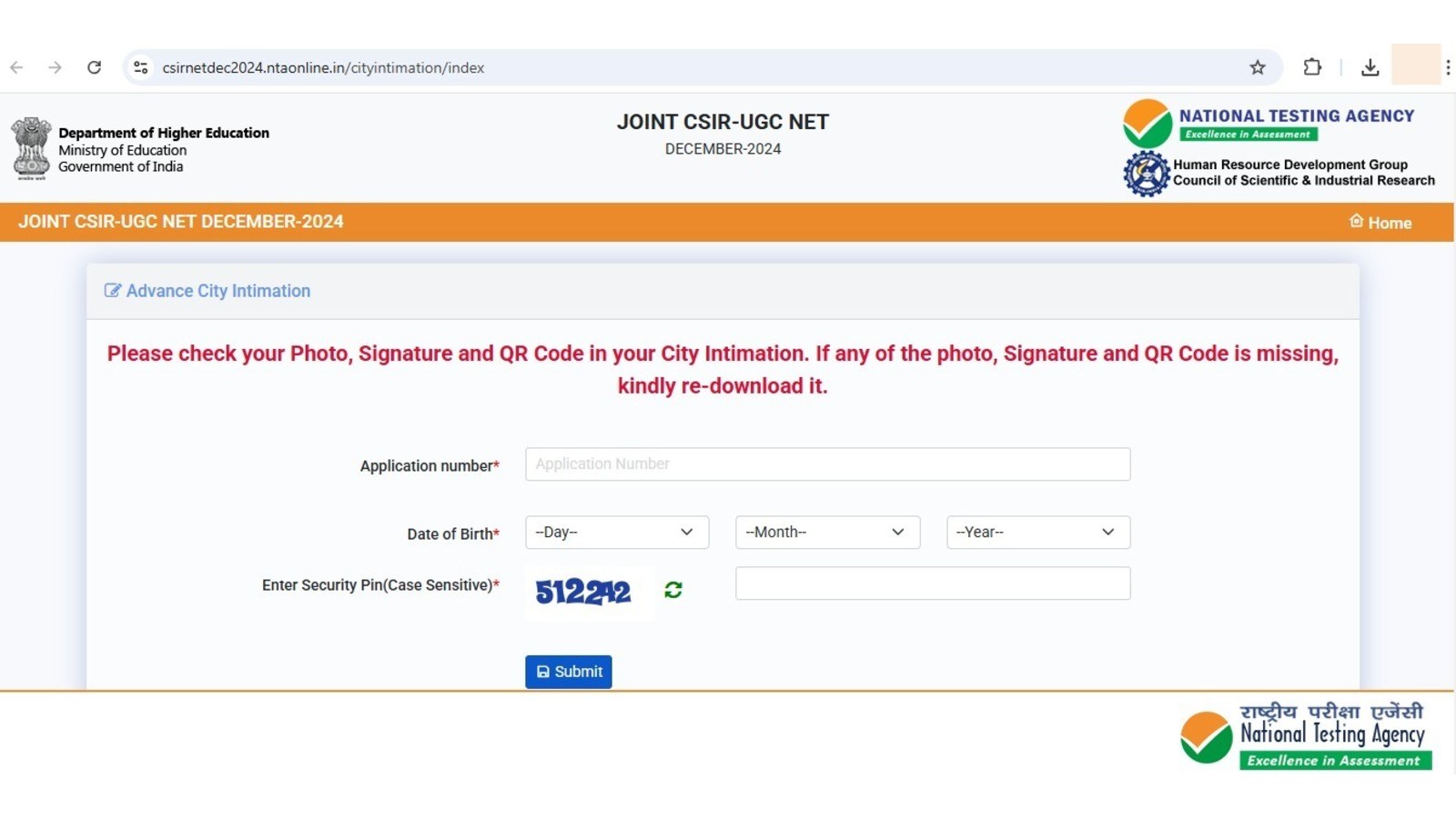 CSIR UGC NET Exam City Intimation Slip 2024 OUT at csirnet.nta.ac.in ...