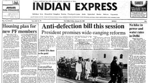 This is the front page of The Indian Express published on February 18, 1985.