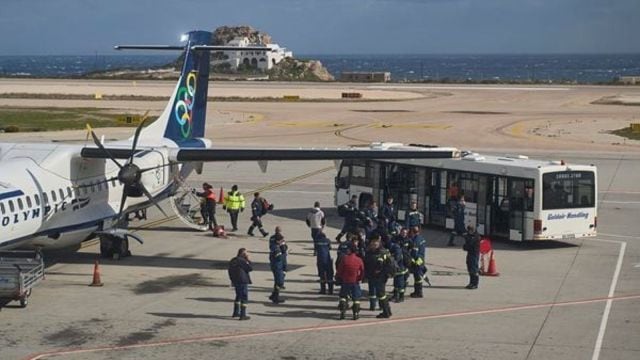 Fire work  rescuers get  astatine  the airdrome  of the earthquake-hit land  of Santorini, Greece. (AP/PTI)