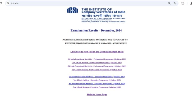 ICSI CS 2024: Results available at official website icsi.edu