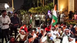 Bhubaneswar: Agitators stage a protest over the death of a Nepali student on the Kalinga Institute of Industrial Technology (KIIT) campus, in Bhubaneswar,