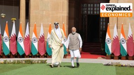 Prime Minister Narendra Modi and the Emir of the State of Qatar, Tamim bin Hamad Al Thani, at Hyderabad House in New Delhi on Tuesday.