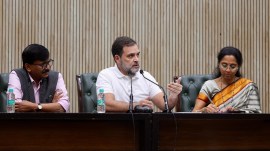Congress leader Rahul Gandhi, along with NCP (SP) MP Supriya Sule and Shiv Sena (UBT) leader Sanjay Raut, addressed a joint press conference