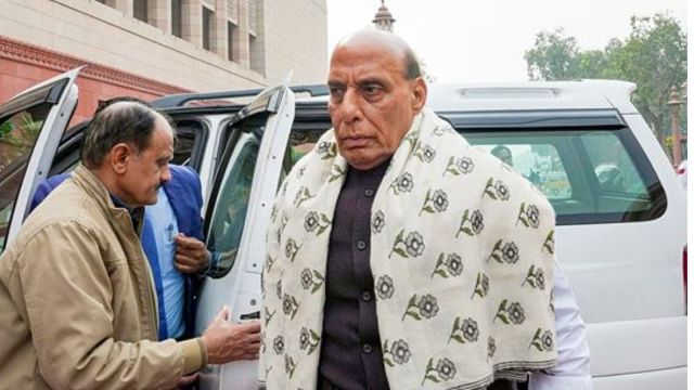 rahul Defence Minister Rajnath Singh during the Budget session of Parliament, at the Parliament House complex in New Delhi, Tuesday. (PTI Photo)