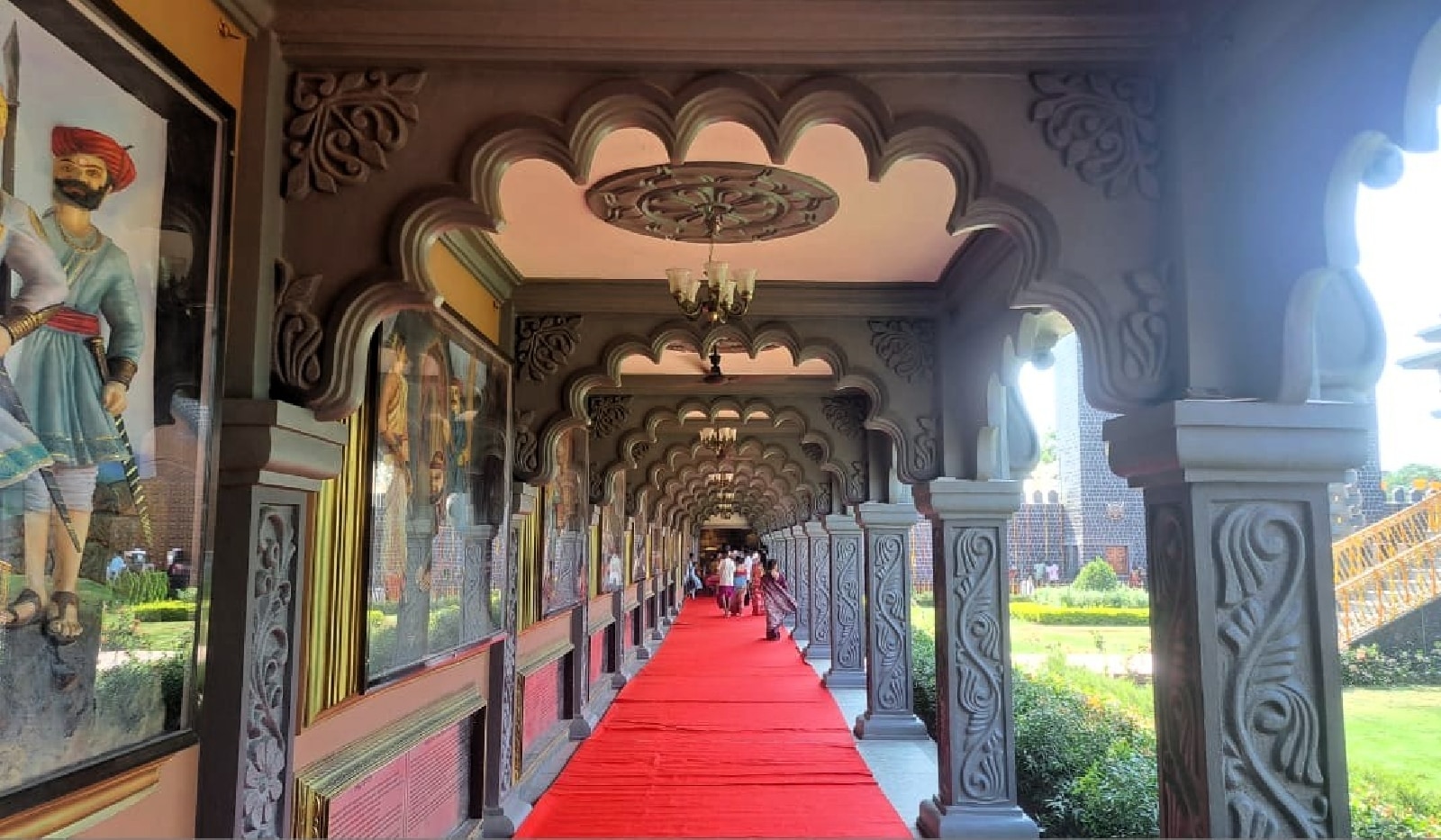Murals in the temple complex tell the story of Shivaji. (Express Photo)