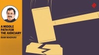 The NJAC was supposed to be a six-member body aimed at replacing the 1993 collegium system. (Illustration by C R Sasikumar)