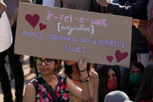 Activists from the activist group 'Women Democratic Front' take part in a rally to mark International Women's Day, in Islamabad, Pakistan. (AP Photo)