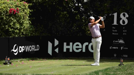 Ajeetesh Sandhu in action during the first round of the Indian Open Golf in Gurugram. (Hero Indian Ope)