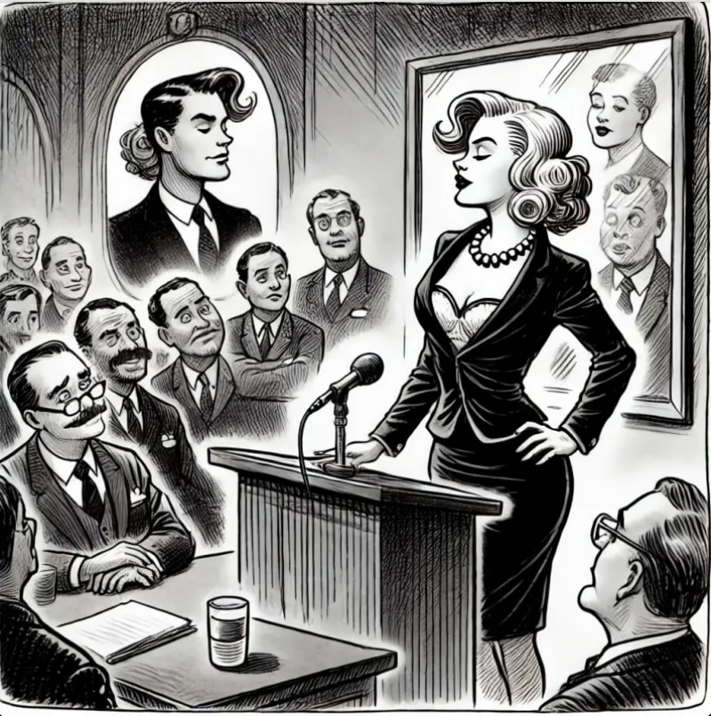 Women in power are often expected to adopt masculine traits (DALL-E)