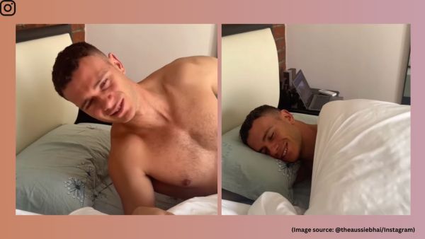 The viral footage shows Andy asking a woman if he could play the "brown noise" before drifting off to sleep, as it helps him relax (Image source: @theaussiebhai/Instagram)