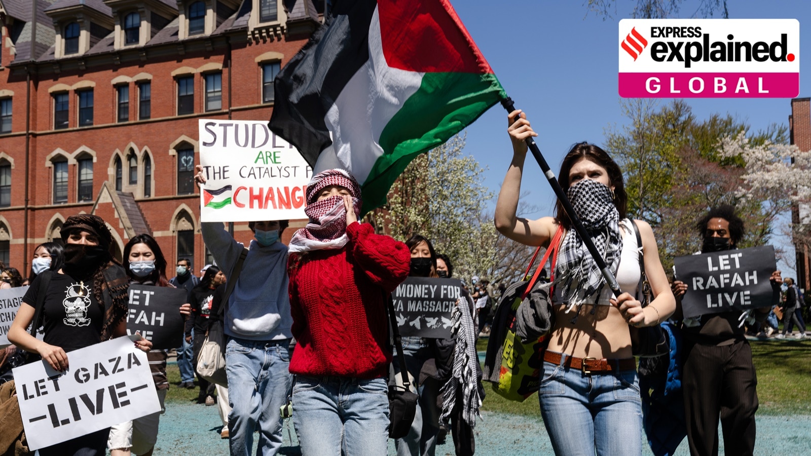 Pro-Palestinian demonstrators march on the campus of Tufts University in Medford, Mass., in 2024.