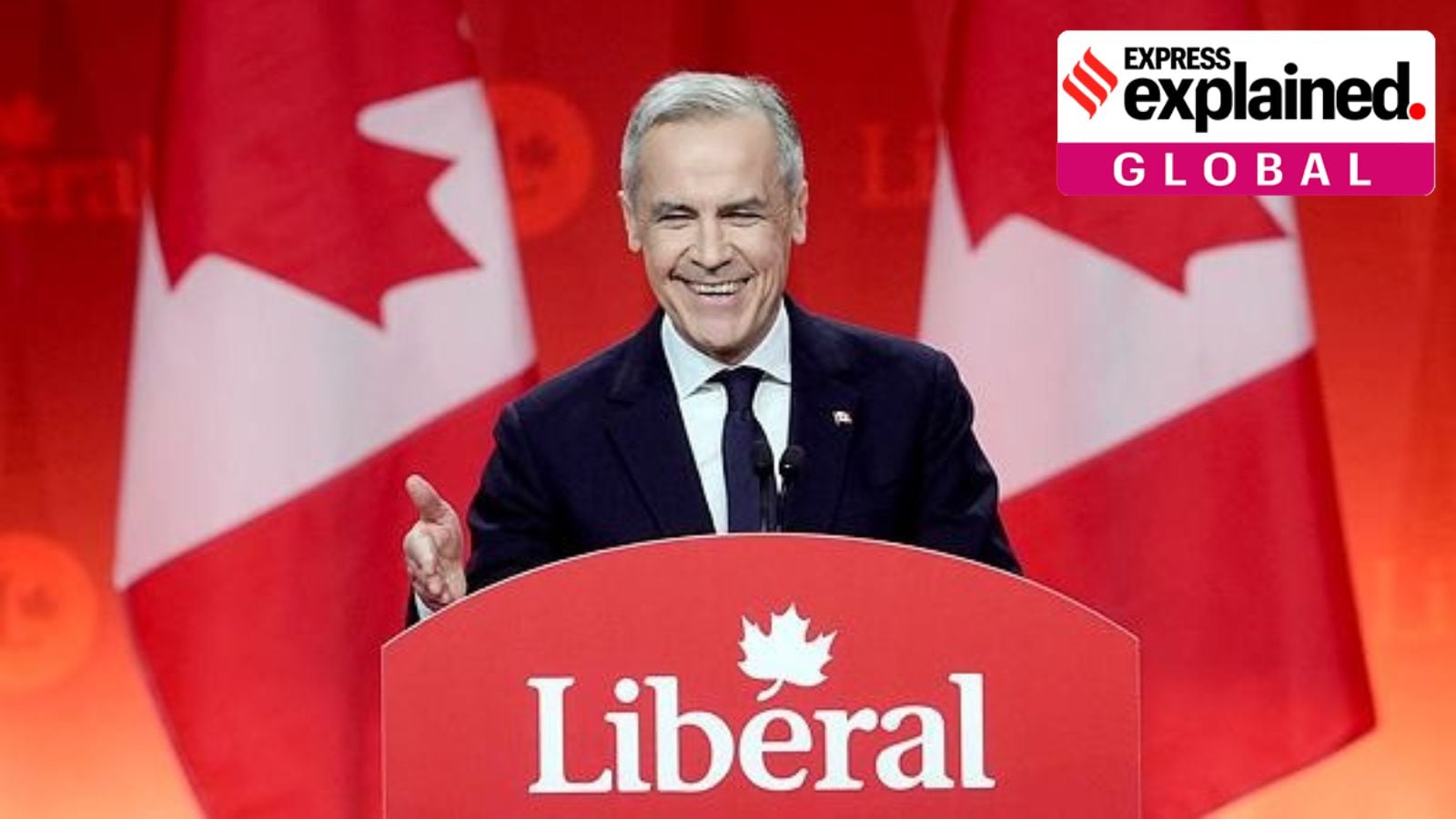 Liberal Leader Mark Carney smiles as he delivers his victory speech during the Liberal leadership announcement in Ottawa, Ontario, Sunday, March 9, 2025. AP/PTI