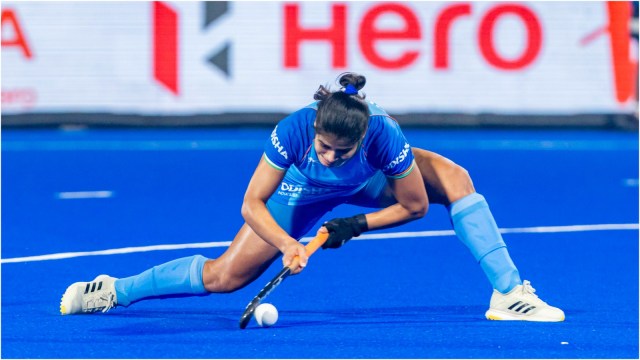 Deepika in action for Indian women's hockey team