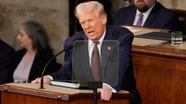 President Donald Trump addresses a joint session of Congress at the Capitol in Washington on Tuesday