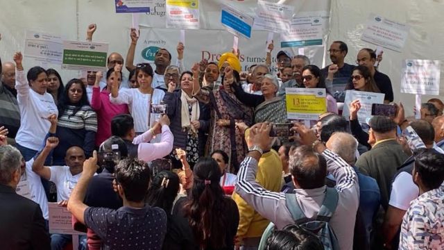 Hundreds of homebuyers of Greenopolis in Gurgaon’s Sector 89 gathered to protest at Delhi’s Jantar Mantar on February 23.