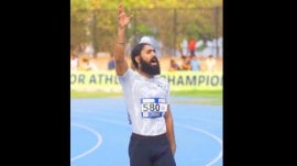 Gurindervir Singh who broke India's 100m national record on Friday. (Screenshot: @RFYouthSports via X)