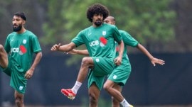 Bangladesh's Hamza Choudhury in action during a practice session ahead of match against India. (AIFF)