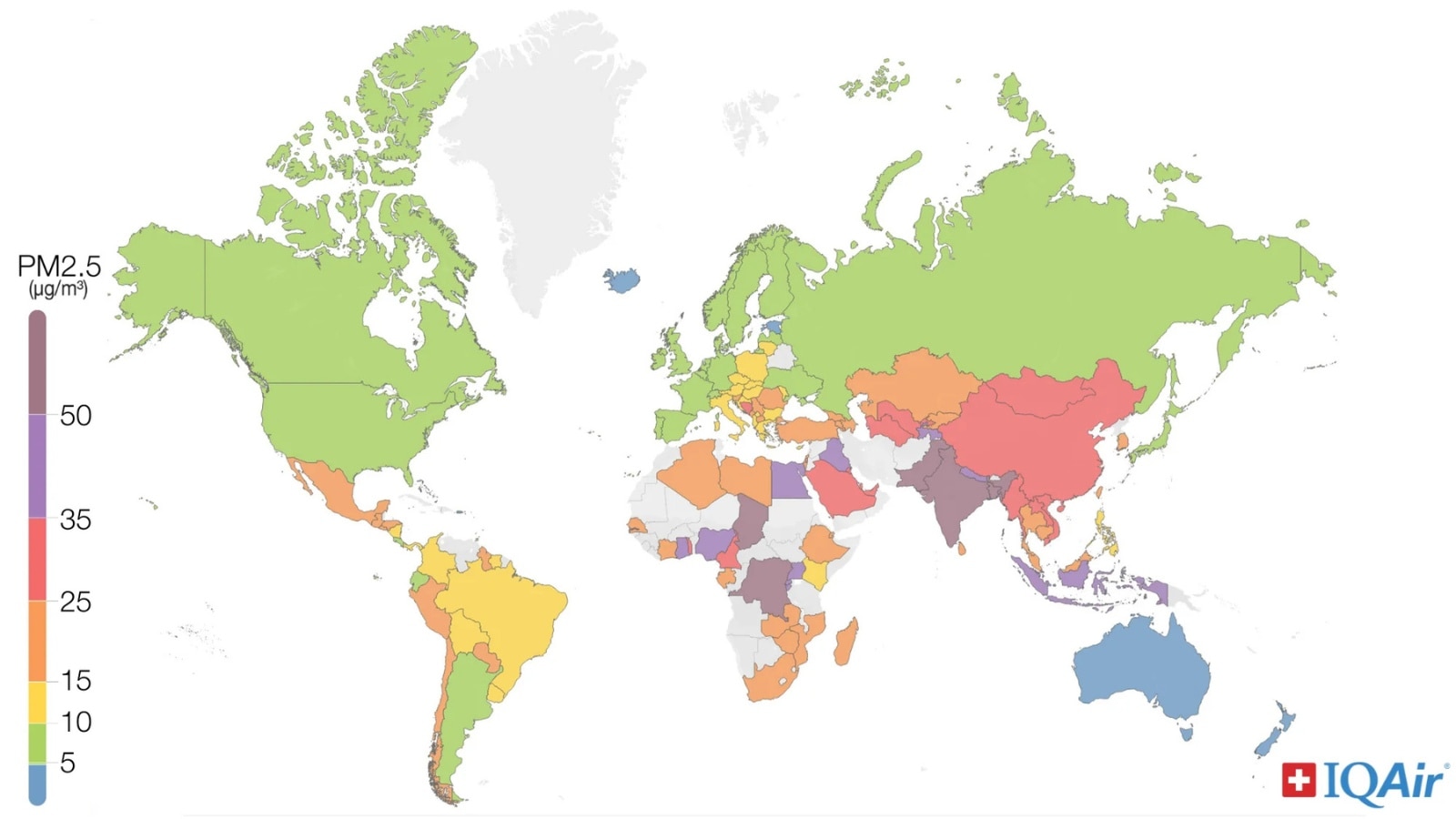 IQAir Global Map of Most and Least Polluted Regions in 2024