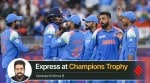 India's Varun Chakravarthy celebrates with teammates after taking the wicket of New Zealand's Will Young during the ICC Champions Trophy cricket match between India and New Zealand, in Dubai, UAE. (PTI)