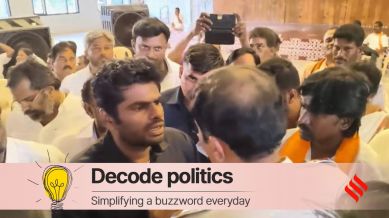 Tamil Nadu BJP chief K. Annamalai argues with the police while being released, Monday